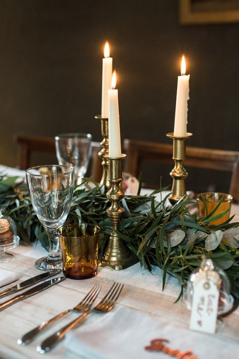 Wedding Tables With Brass Candlesticks, Brass And Glass Centerpiece, Brass Candlesticks Decor Wedding, Mix And Match Centerpieces Wedding, Brass Candlesticks Wedding Centerpieces, Brass Candlesticks Tablescape, Brass Candle Sticks Wedding, Wedding Candle Sticks, Candlesticks Wedding Centerpieces