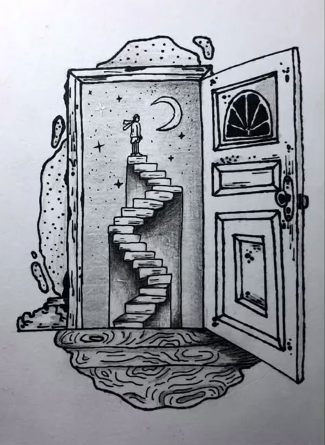 Imaginary Place Drawing, Surealism Art Drawing Simple, Cool Big Drawings, Dream Like Drawings, Surrealism Sketch Easy, Inktober Ideas Sketches, Escapism Drawing, Surreal Art Drawing Pencil, Unique Sketches Creative Inspiration