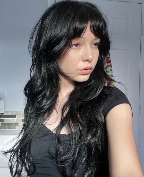 Pelo Color Vino, Black Hair Types, Long Shag Haircut, Hair Inspiration Long, Hair Stylies, Long Hair With Bangs, Long Black Hair, Cut My Hair, Hair Inspo Color