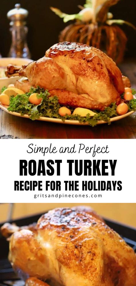 This simple roast turkey is bursting with flavor. It has been slow roasted to perfection, resulting in tender and juicy meat. The skin is perfectly crisp and golden brown, giving it a classic holiday look. The accompanying gravy adds an extra layer of flavor that will tantalize your taste buds. Enjoy this roast turkey as the centerpiece of your Thanksgiving feast! Foolproof Turkey, Roast Turkey Gravy, Perfect Roast Turkey, Oven Bag, Easy Turkey Recipes, Recipe Thanksgiving, Roast Turkey Recipes, Easy Thanksgiving Recipes, Oven Roasted Turkey