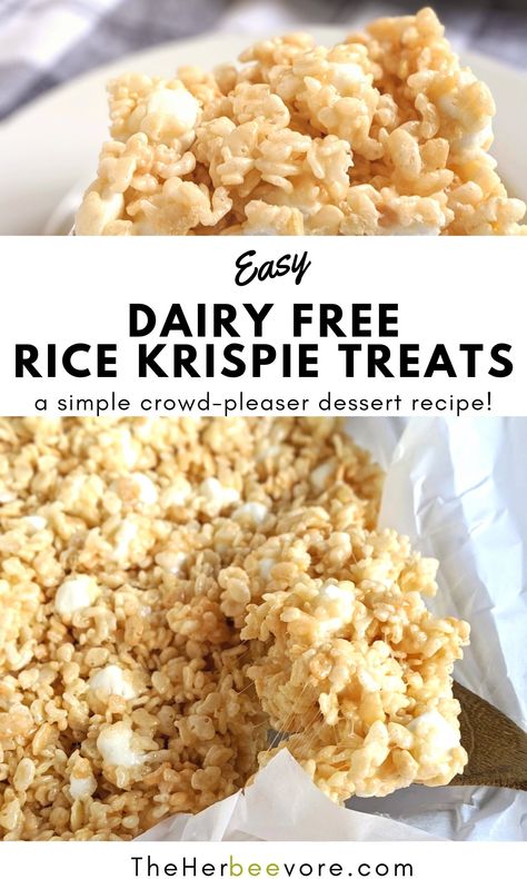 Rice Crispy Treats Dairy Free, Gluten Free Dairy Free Rice Crispy Treat, Dairy Free Rice Crispy Treats, Gluten Free Rice Crispy Treats, Non Dairy Snacks, Dairy Free Rice Krispie Treats, Gluten Free Rice Krispie Treats, Homemade Rice Krispies, Rice Crispy Treats Recipe