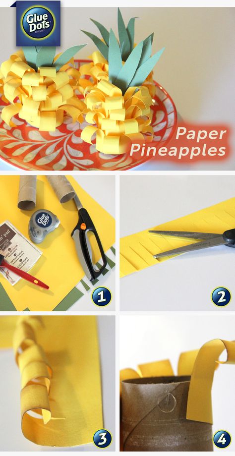 Make a paper pineapple with yellow paper, cardboard tubes and #GlueDots! It's a cute summer craft for the kids! Diy Christmas Treats For Kids, Christmas Treats For Kids School, Plastic Cup Snowman, Luau Crafts, Snowman Door Decoration, Christmas Treats For Kids, Paper Pineapple, Cup Snowman, Hawaii Crafts