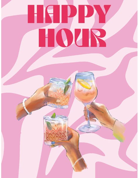 Happy Hour Poster, Happy Hour Print, Pizzeria Design, Trendy Bar, Architecture Collage, Pink Posters, Pretty Drawings, Islamic Pattern, Line Illustration