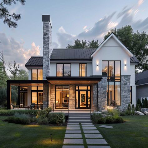 Rustic Modern Farmhouse Exterior, Modern Farmhouse Lake House, Single Story Modern Farmhouse, Country House Exterior, Small Country Homes, Inspiring Lifestyle, Modern Estate, Country Modern Home, Outdoor Renovation