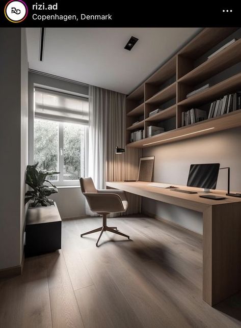 It Home Office, Narrow Study Room Ideas, Office Work Station Design, Home Office With Bookshelves, Small Home Office For Two, Home Office With Sofa, Home Office For Two People, Minimal Home Office, Home Study Rooms