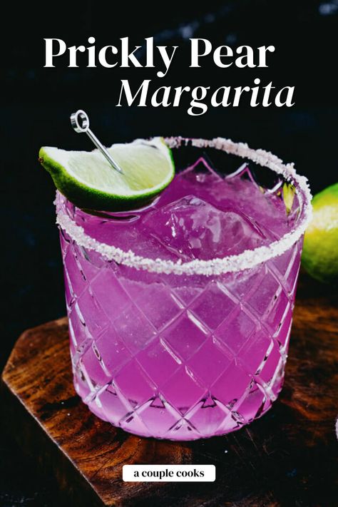 The prickly pear margarita is the best festive cocktail! The shocking pink color in this recipe is all natural, from prickly pear syrup. #pricklypear #margarita #pricklypearmargarita #margaritarecipe Girls Night Drinks Cocktails, Daiquiri Recipes, Friday Cocktails, Pear Syrup, Drinks Tequila, Liqueur Cocktails, Tequila Drinks Recipes, Pear Margarita, Girls Night Drinks