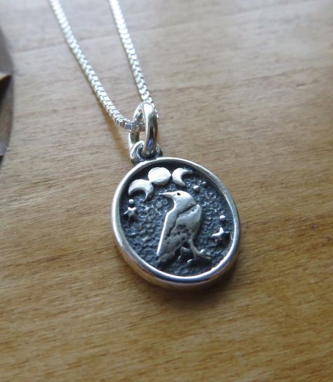 Crow Necklace, Vampire Jewelry, Raven Necklace, Metal Clay Jewelry, Triple Moon, Wear Necklaces, Printed Jewelry, Moon Jewelry, Cute Charms