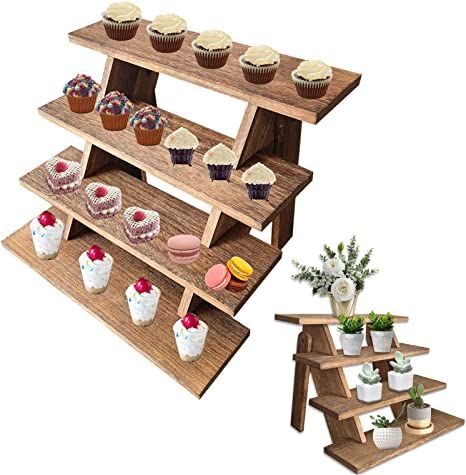 Retail Table Display, Cookie Display Stand, Shelf Riser, Rustic Cupcakes, Tiered Display Shelves, Cupcake Display Stand, Cookie Display, Wooden Work, Woodland Birthday Party