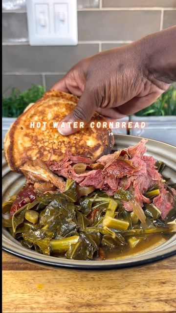 Hot Water Bread Recipe, Hot Water Cornbread Recipe Soul Food, Ho Cakes, Hot Water Cornbread Recipe, Southern Style Collard Greens, Water Cornbread, Yellow Cornbread, Appalachian Recipes, Hot Water Cornbread