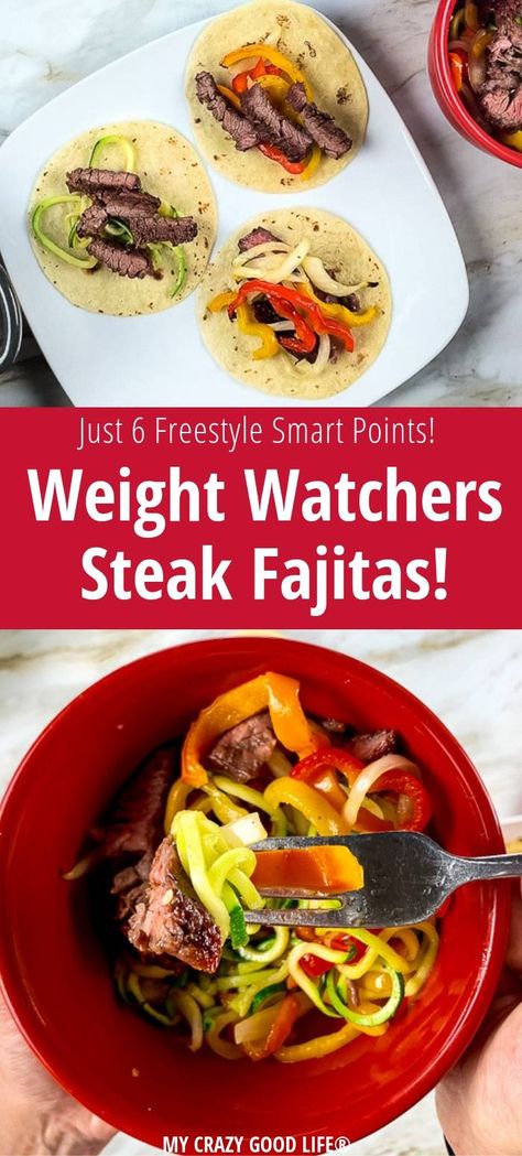 Ww Steak Recipes, Weight Watchers Steak Recipes, Weight Watchers Fajitas, Top Round Steak Recipes, Zoodles Recipe, Ww Blue Plan, Healthy Steak, Sirloin Steak Recipes, Weight Watchers Meals Dinner