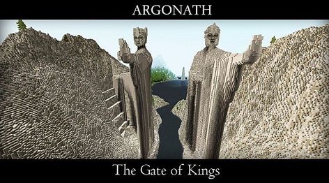 Argonath - The Gate of Kings Minecraft Project Minecraft Castle Builds, Lotr Minecraft, Minecraft Amazing Builds, Minecraft L, Minecraft Building Designs, Minecraft Templates, Minecraft Statues, Minecraft Banner Designs, Minecraft Banners