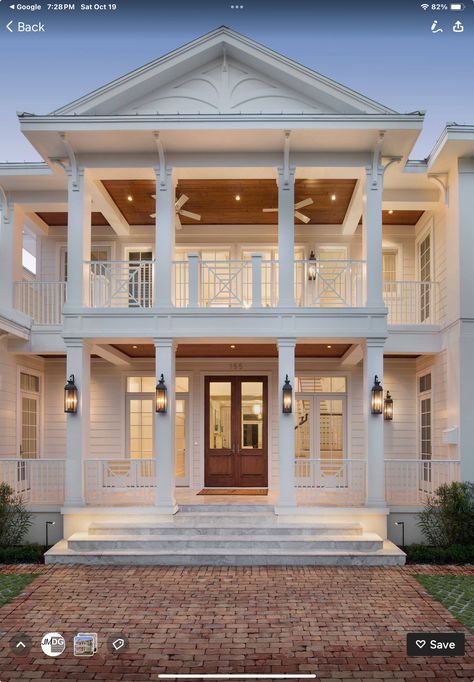 House With Columns, Florida Style Homes, Newport House, West Indies Style, Contemporary Houses, Mansard Roof, Beach House Exterior, Florida Style, Front Entrance