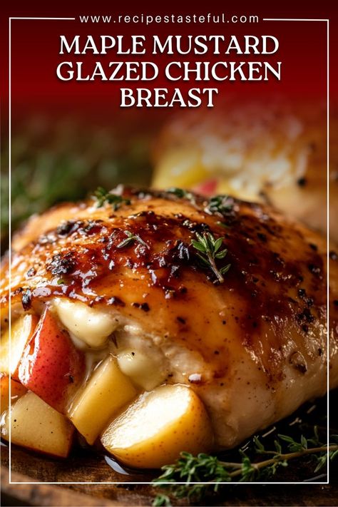 This delicious chicken dish features tender chicken breasts stuffed with creamy brie and sweet apples, all glazed with a maple mustard sauce for a perfect balance of flavors. Maple Chicken Recipes, Apple Chicken Recipes, Mustard Glazed Chicken, Maple Mustard Sauce, Maple Glazed Chicken, Glazed Chicken Breast, Chicken Breast Stuffed, Maple Chicken, Sweet Apples