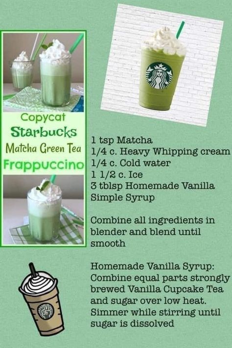 Starbucks Matcha Green Tea Latte Recipe, Matcha Frappuccino Recipe, Starbucks Green Tea Frappuccino, Starbucks Matcha Green Tea, Green Tea Frappuccino, Matcha Frappuccino, Matcha Drinks, Green Tea Cream, Kids Drinks