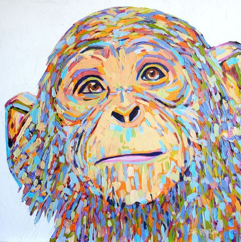 "Chimp Love" by Deb Breton. Paintings for Sale. Bluethumb - Online Art Gallery Gift Website, Monkey Painting, Animal Collage, Gesso Painting, Paint Board, Baby Artwork, Thick Paint, Artistic Ideas, Artistic Painting