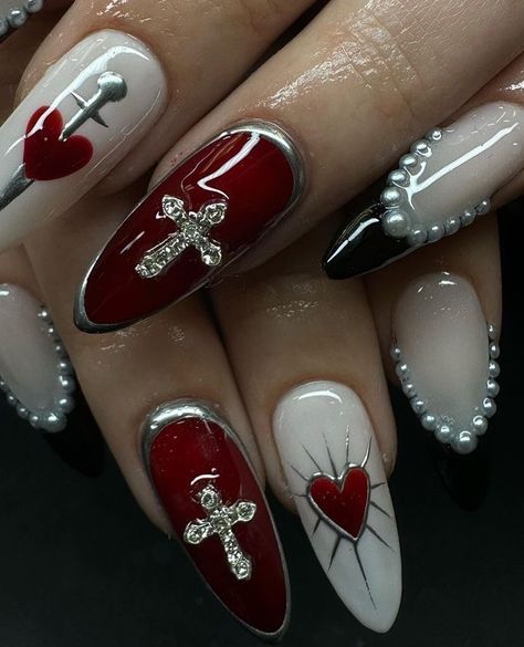 Cross Nails, Nails Extra, Punk Nails, Gothic Nails, Grunge Nails, Goth Nails, Spring Valley, Nails Glitter, Kawaii Nails