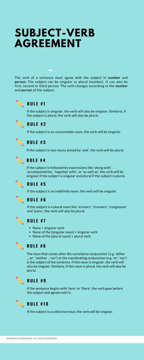 Master the 10 golden rules of subject-verb agreement with this infographic. Subject Verb Agreement Rules Grammar, Subject Verb Agreement Chart, Grammar Rules English, Subject Verb Agreement Worksheet, English Infographic, Subject Verb Agreement Rules, Basic English Grammar Book, English Grammar Notes, English Notes