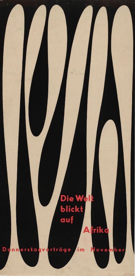 Otl Aicher (1922–1991, German), 1950, Die Welt blickt auf Afrika (The world is looking at Africa), Photolithograph, 82.6 x 40.7 cm. Shadow Craft, Lecture Poster, Ulm Germany, Otl Aicher, Modern And Contemporary Art, List Of Artists, Edgar Degas, La Face, Adult Education