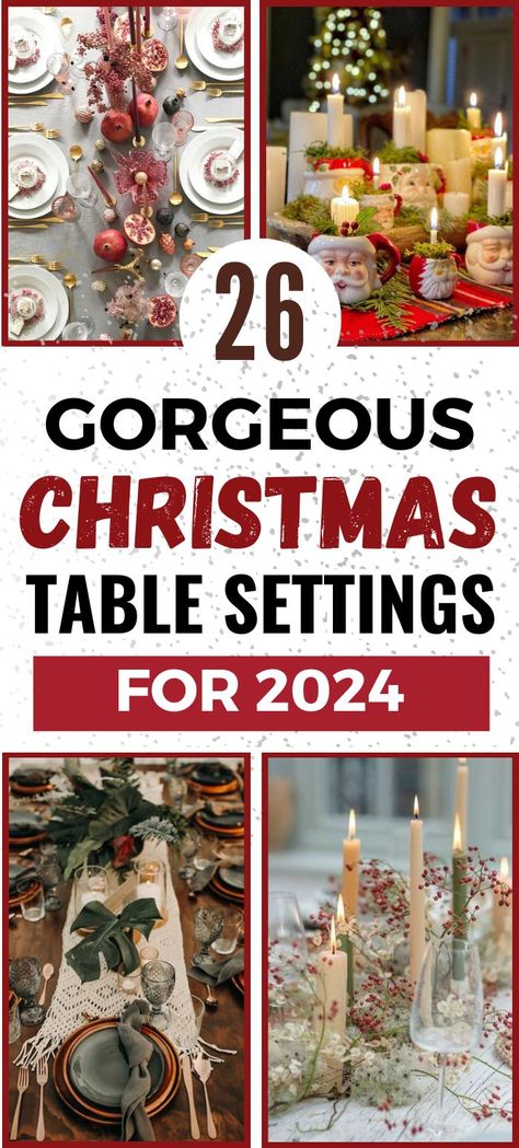 26 DIY Gorgeous Christmas Table Settings for 2024 Holiday Work Party Ideas, Holiday Tablescapes Christmas, Christmas Tablescapes Elegant, Christmas Dinner Decorations, Hosting Christmas Dinner, Work Holiday Party, Table Setting Ideas, Holiday Dinner Party, Christmas Dinner Table