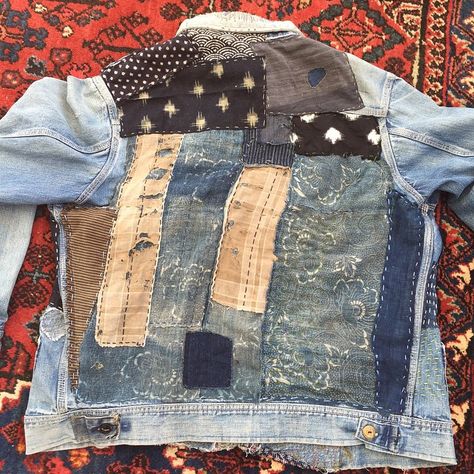 Mindful Mending, Boro Jacket, Reworked Jacket, Reuse Old Clothes, Reworked Fashion, Japanese Boro, Upcycle Clothing, Denim Repair, Indigo Design