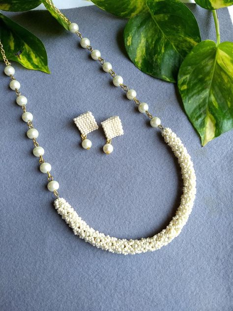 Long Tassel Earrings, Handmade Beaded Necklaces, Beaded Rope, Set Jewelry, Small Shops, Handmade Jewelry Designs, White Necklace, Necklace And Earring Set, Necklace Online