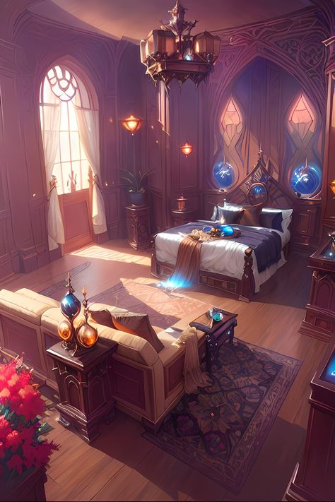 Fantasy Room Concept Art Magic, Royal Bedroom Fantasy Art, Fantasy Interior Design Art, Futuristic Castle Interior, Royal Dorm Room, Fantasy Bedroom Concept Art Royal, Fantasy Interior Design Concept Art, Fantasy Dorm Room Concept Art, Fantasy Castle Room