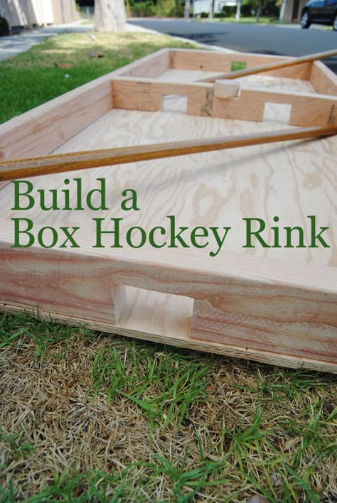 Build this Classic Game of Box Hockey – No Ice Required • Built by Kids Box Hockey, Backyard Ice Rink, Hockey Workouts, Hockey Diy, Hockey Crafts, Hockey Decor, Hockey Room, Hockey Party, Hockey Boards