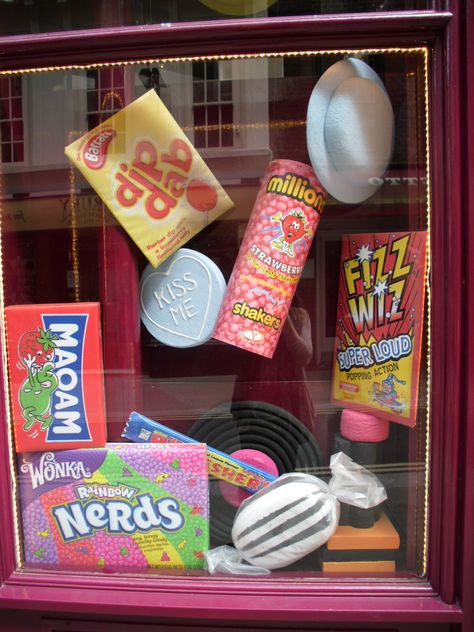 Sweet shop window display, London Sweet Window Display, Candy Store Window Display, Candy Shop Window Display, Sweet Shop Window Display, Retro Window Display, Food Window Display, Candy Window Display, Ambient Ads, Retro Sweet Shop