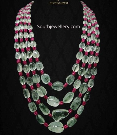 Layered emerald beads mala photo Ruby Jewelry Necklaces, Beads Mala, Beaded Necklace Designs, Antique Jewelry Indian, Emerald Bead, Polki Jewellery, Beaded Jewelry Designs, Jewelry Design Earrings, Fancy Jewellery