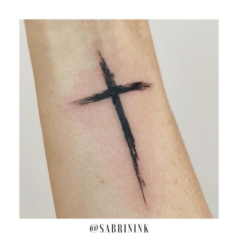 Cross tattoo, looking like it was painted on the skin 🎨👩🏼‍🎨 Cross Tattoo Cover Up, Cross With Crown Of Thorns Tattoo, Tattoo Cross Ideas, Rugged Cross Tattoo, Nail Cross Tattoo, Dainty Cross Tattoo, Cool Cross Tattoos, Tattoos Cross, Cross Tattoo On Wrist