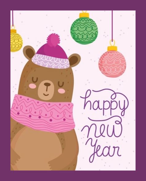 Happy New Year Cute Images, Happy New Year 2024 Cute, Happy New Year 2024 Drawing, Cute New Year Wishes, New Year Illustration Design, 2024 New Year, Happy New Year Card Design, Happy New Year Greetings Card, Winter Calligraphy