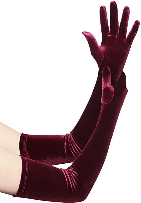 Long Gloves Aesthetic, 1920s Gloves, Gloves Fashion Vintage, Red Opera Gloves, Victorian Era Gloves, Red Velvet Gloves, Prom Gloves, Gatsby Accessories, Fancy Gloves