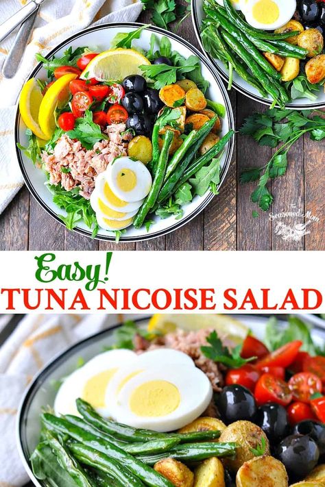 This classic Nicoise Salad is a simple, fresh, and easy lunch or dinner option! Tuna Recipes | Tuna Salad | Salad Recipes Healthy | Salads Tuna Noise Salad, Tuna Salad Salad, Salad Recipes Healthy, Recipes Tuna, Tuna Nicoise Salad, Marinated Cucumbers, Recipes Salads, Spaghetti Meat Sauce, Salad Salad