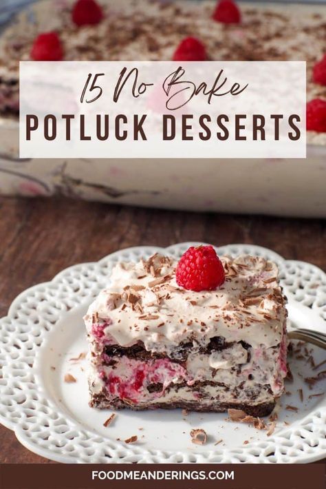 No Bake Raspberry Dulce de Leche Cake on a white plate with lattice trim Easy Fruity Desserts, Easy Potluck Desserts, Dessert Shooters Recipes, Italian Desserts Easy, Fruit Desserts Easy, No Bake Summer Desserts, Rhubarb Desserts, Potluck Desserts, Comfort Desserts