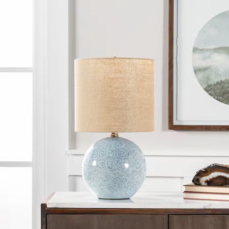 Light Blue 18-inch Ceramic Seaside Dotted Table Lamp | Rugs USA Coastal Interior Design, Coastal Lamp, Coastal Interior, Coastal Interiors Design, Blue Lamp, Solid Color Rug, Rug Dining Room, Light Well, Burlap Fabric