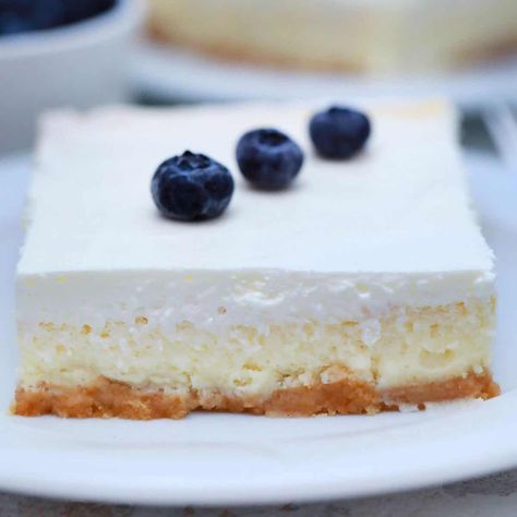 Sour Cream Topped Cheesecake (9x13) Cheesecake Recipes With Sour Cream Top, Sour Cream Topped Cheesecake, Cheesecake Recipes Sour Cream Topping, Sour Cream Topping For Cheesecake, Sour Cream Cheesecake Recipes, Cheesecake Sour Cream Topping, Cheesecake Bars 9x13, Sour Cream Cheesecake Topping, Pantry Desserts