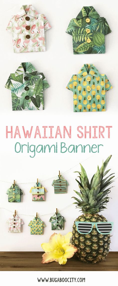 Hawaii Crafts, Banner Tutorial, Origami Shirt, Hawaiian Crafts, Hawaii Christmas, Hawaiian Luau Party, Hawaiian Christmas, Michaels Craft, Hawaiian Decor