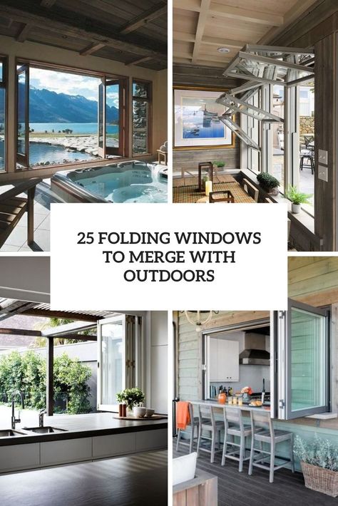 folding windows to merge with outdoors cover Window Opening Ideas, Convert Garage To Room, Relaxed Dining Room, Butcherblock Countertops, Rustic Outdoor Spaces, House Finishes, Pass Through Window, Folding Windows, Tall Stools