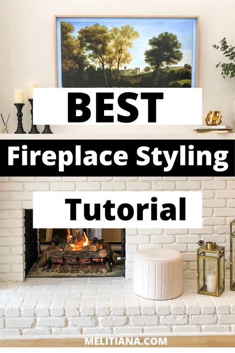 Let me tell you, decorating your fireplace is a game changer! Our fireplace looks 100x better after incorporating these 4 fireplace decorating tips! #fireplace #fireplacedecor #fireplacestyling #howtodecorateafireplace Decorate Non Functioning Fireplace, Comfy Glam Living Room, Rectangle Mirror Mantle Decor, How To Decorate A Fire Place Mantle For Christmas, Stove Fireplace Decire, Simple Declrations Christmas Mantel Eith Tv, Fireplace Nook, Decorate A Fireplace, Decorate Your Fireplace