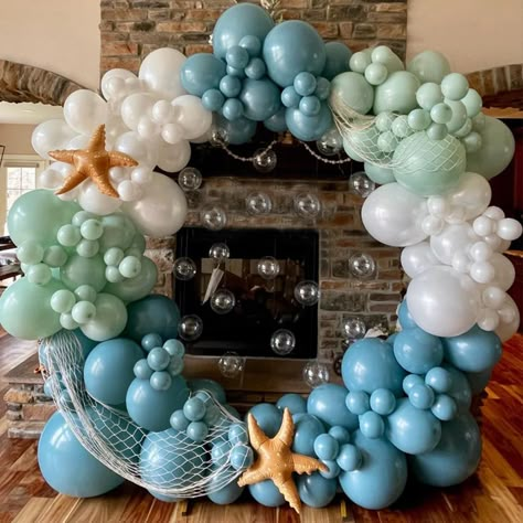 Under The Sea 15 Theme, Sea World Birthday Party, Under The Sea Graduation Theme, Coastal Party Decor, Ocean Garland, Under The Sea Balloon Arch, Under The Sea Baby Shower Ideas, Under The Sea Prom, Sea Theme Birthday Party