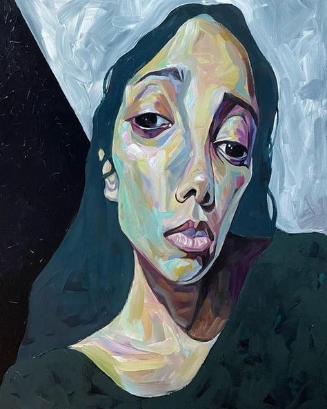 Daisei Terazono (YOFUKURO) on Instagram: "Under the moon #art#acrylic#acrylicpainting #portrait" Portrait Ideas Art, Cubism Portrait, Pastel Illustration, Self Portrait Art, Art Studio Organization, Surreal Portrait, Collage Portrait, Figurative Artwork, Figure Sketching