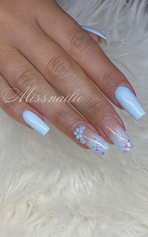 wedding nails for brides, wedding nails, bridal nails, wedding nails 2022, wedding nails ideas, best wedding nails, wedding nails with glitter, wedding nails for bride 2022 Bridal Nails With Blue, Nails To Match Light Blue Dress, Wedding Nails With Blue, Blue Bridal Nails, Nails For Brides, Nails Light Blue, Channel Nails, 70 Wedding, Blue Wedding Nails