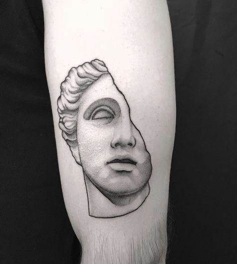 David Bust Tattoo, Roman Bust Tattoo, Greek Head Tattoo, Greek Bust Tattoo, Statue Face Tattoo, Simple Greek Statue Tattoo, Statue Head Tattoo, Greek Statue Head Tattoo, Black Diamond Tattoos