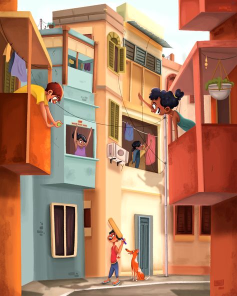 India Cartoon Illustrations, Indian Village Illustration, Indian Building Illustration, Arabian Market Concept Art, Indian Street Illustration, Traditional Digital Art, Indian Streets Illustration, Indian Cities Illustration, Kids Adventure Illustration