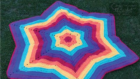 Crochet Rainbow Star Blanket Pattern | The Crochet Crowd Star Blanket Pattern, Star Afghan, Crochet Star Blanket, Crochet Blanket Vintage, Crochet Fluffy, 6 Point Star, Fluffy Unicorn, The Crochet Crowd, Star Crochet