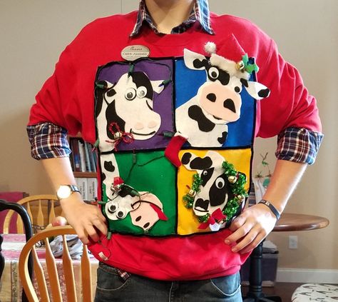 Cow mania "Ugly Christmas Sweater," Sweater Diy, Ugly Sweater Diy, Cow Tshirt, A Cow, Ugly Sweater, Ugly Christmas, Christmas Sweater, Fun Activities, Being Ugly