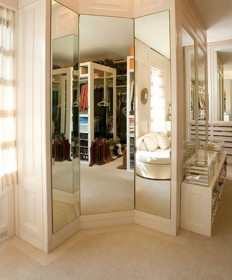 Fabulous 3-way mirror! Great idea as a custom build-in for a master bedroom! Three Way Mirror, 3 Way Mirrors, Closet Mirror, Closet Vanity, Dressing Room Closet, Interior Remodel, Closet Room, Dream Closets, Dressing Rooms