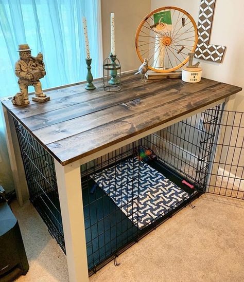 50 Best Dog Crate Ideas for Your Inspiration | Page 10 of 12 | The Paws Crate For Dogs Ideas, Decorating Dog Kennel, 42 Inch Dog Crate Table, Dog Kennel In Bedroom Ideas, Upcycle Dog Crate, Shelf Over Dog Crate, Build Around Dog Crate, Making Dog Crates Cute, Dog Crate Organization Ideas