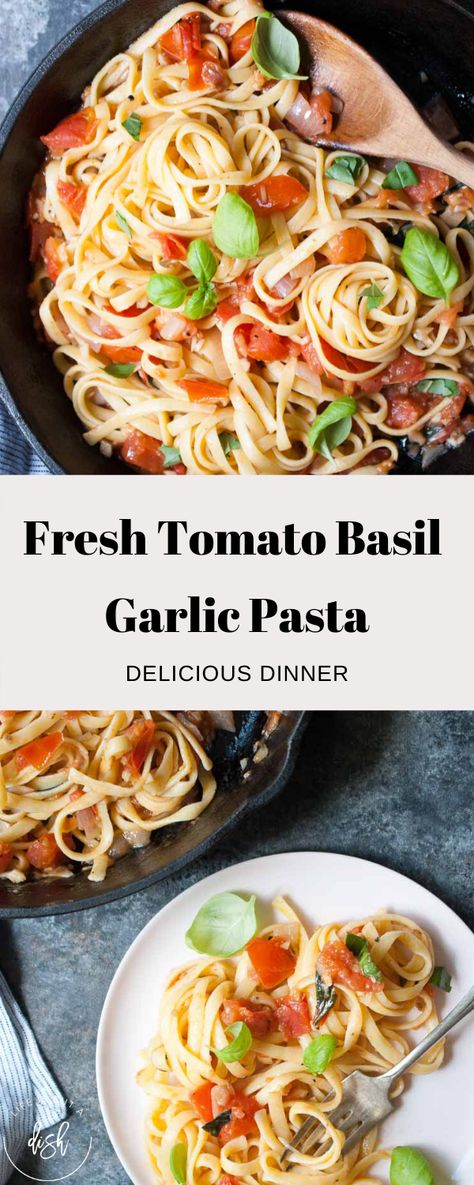 My Fresh Tomato Basil Garlic Pasta is fresh, comforting and delicious. Leave it as is or toss in some of your favorite veggies! #lifeisbutadish #pasta #freshpasta #basil Tomato Basil Garlic Pasta Sauce, Pasta Recipes With Basil Leaves, Fresh Tomato And Basil Pasta, Pasta Sauce With Basil, Bruschetta Pasta Recipe, Tomato Basil Garlic Pasta, Pasta With Fresh Basil, Pasta With Fresh Tomatoes And Basil, Pasta With Tomatoes And Basil