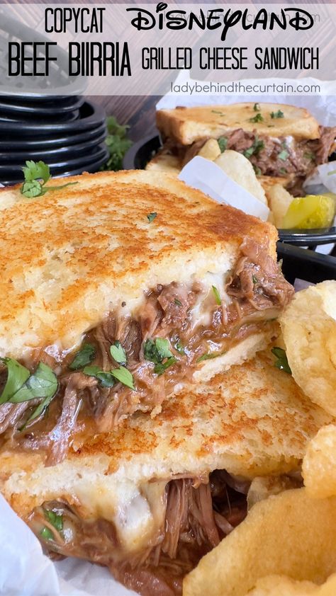 Copycat Disneyland Beef Birria Grilled Cheese Sandwich Roast Beef Grilled Cheese, Birria Grilled Cheese, Sandwich Meals, Chopped Cheese Sandwich, Mexican Sandwich, Beef Birria, Making Grilled Cheese, Chopped Cheese, Grill Cheese Sandwich Recipes